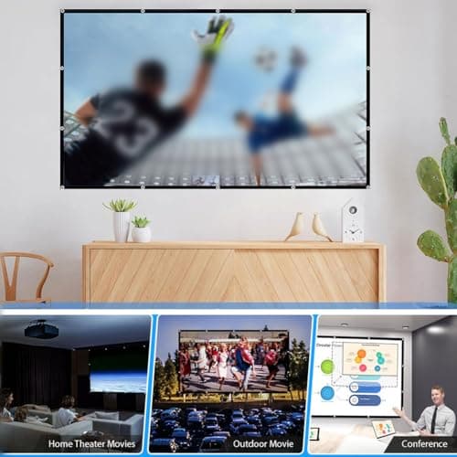 Projector Screen Portable Indoor/Outdoor Movie Theater Screen 16/9 Polyester White Soft Screens For Outdoor Camping Collapsible High Contrast Hanging Hole Grommets (72inch) — view 2