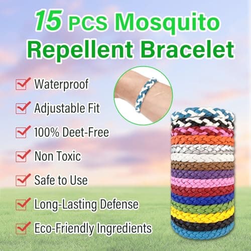 Audasi Mosquito Repellent Bracelet 15 Pack, Adjustable Leather Mosquito Bands Natural Insect Repellent Wristbands for Adults and Kids 300 Hour Insects Protection Wristbands Tools — view 3