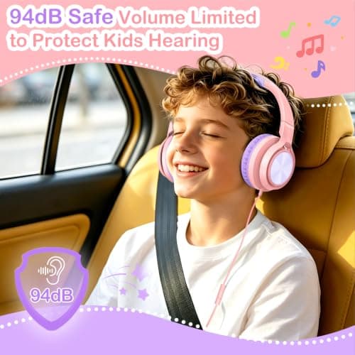VkingMoR Kids Headphones for School Travel, Upgrade USB Type C Safe Volume 94dB, with Mic HD Stereo Sound Foldable On-Ear Headphones for Boys/Girls/Students/Tablet/Travel(Pink) — view 4