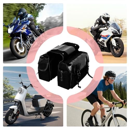Motorcycle Saddlebag - 44x32x27cm Waterproof Canvas Bike Storage Bag | Heavy Duty Pannier Side Tool Pouch Organizer - Universal Scooter Motorbike Luggage for Urban Commuting Touring & Road Trips — view 5