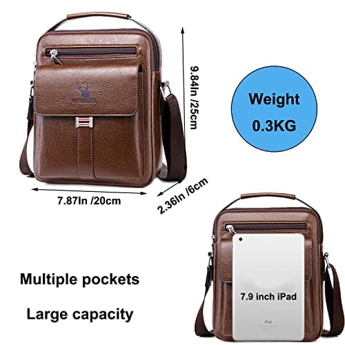 A-QMZL Men's Shoulder Bag Messenger Bag PU Leather Business Travel Crossbody Pack Satchel Side Bag Casual Handbags men's bag for Working HikingTraveling Daily Use (dark brown) — view 6