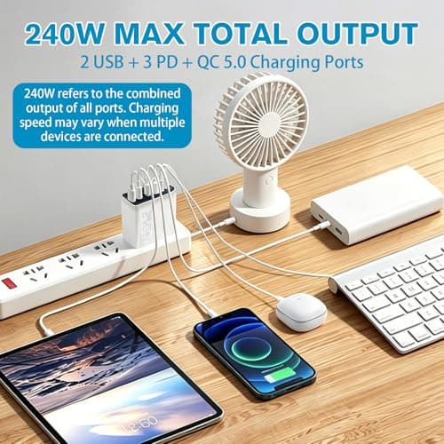 240W USB C Charging Station, 6-Port Multi USB Charger Plug for iOS Android — view 3
