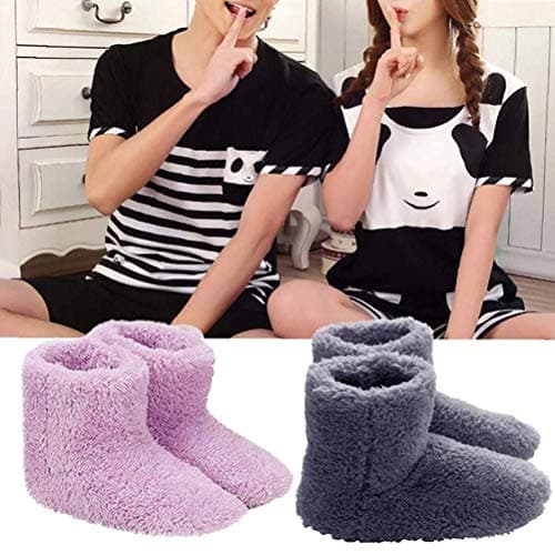 Drfeify Winter Foot Warmer Shoes, Soft Electric Heating Shoes Plush USB Carbon Fiber Heated Snow Boots for Women Men One Size, Washable Foot Warmers for Home Office Travel Skiing (Pink) — view 4