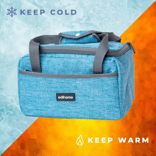 edihome, Insulated Lunch Bag, Cool Bag, 8l, for School, Travel, Picnic or Work, Kids and Adults, Portable, with Handles, Available in Black, Blue, Grey and Brown (Blue) — view 5