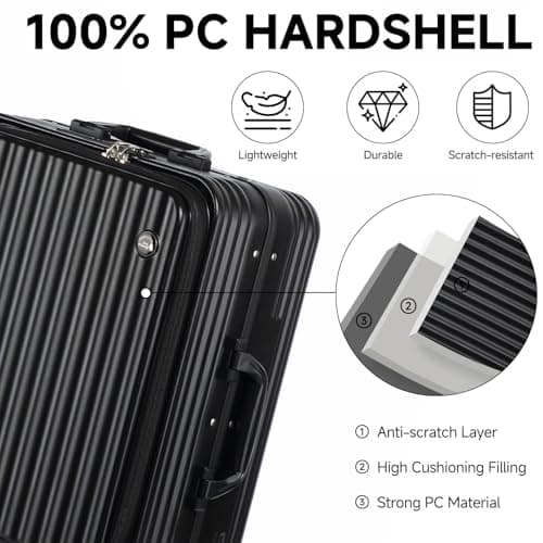 Sea choice Front Opening Luggage Suitcase Laptop Compartment PC Hard Shell Suitcase Top Opening Luggage Suitcase with USB Port Cupholder TSA Lock 4 Wheels — view 4