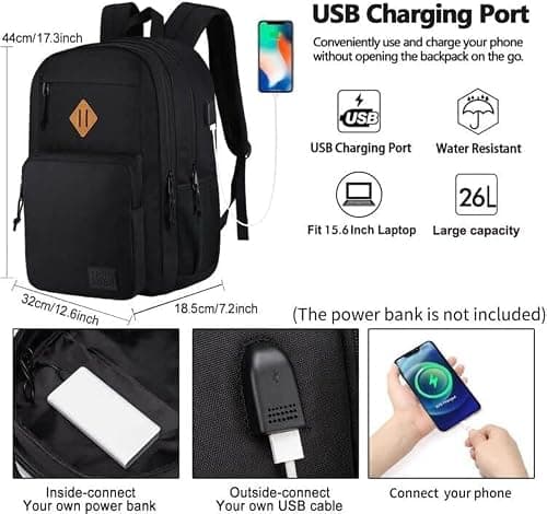 KEOFID Classic Travel backpack for Men and Women, Anti theft Laptop backpack with USB Charging Port for College, Business(Black) — view 2