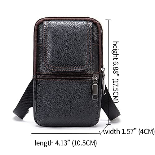 Cell Phone Waist Pouch Leather Men, Crossbody Phone Bag Mens, Vertical PU Leather Shoulder Messenger Bag Travel Crossbody Pack Belt Clip Holster Wallet Purse for Cell Phone/Mini Tablet — view 3