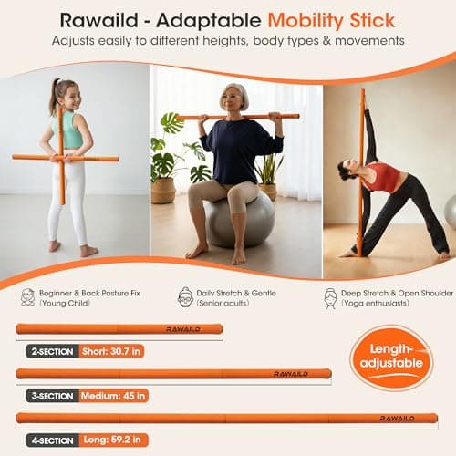 Rawaild Yoga Stick, Upgraded 5ft Sturdy Steel Mobility Stick, Adjustable Exercise Equipment for Stretching, Flexibility & Balance, Physical Therapy & Posture Correction, Shoulder & Back Relaxation — view 6