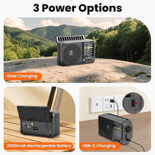 BAIJIALI Solar-Powered Portable Radio,Built-in Rechargeable Battery/USB-C — view 2