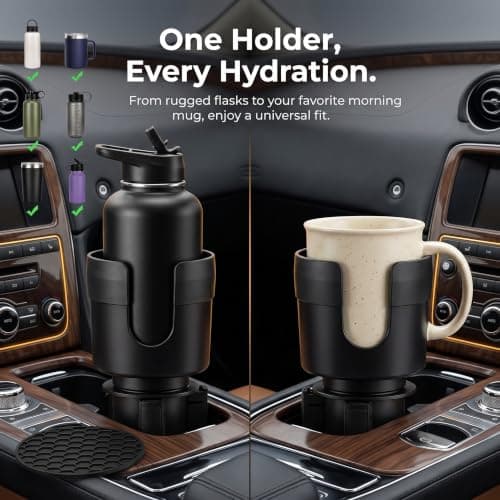 Car Cup Holder Expander, Cup Holder Adapter with Expandable Base, Black — view 6