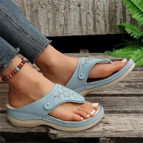 Ladies Sandals Womens Sandals Orthopedic for Womens Comfortable Flip Flops with Arch Support Summer Casual Wedge Sandal Slippers Dressy Comfy Platform Beach Travel Shoes Sky Blue — view 4