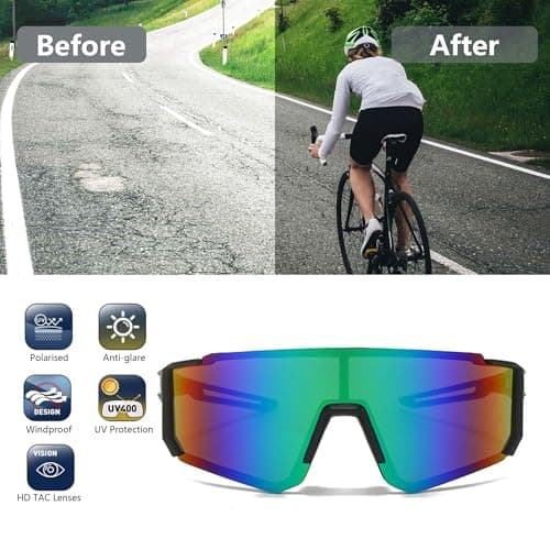 JXCTNNU Polarized Cycling Sunglasses Ski Goggles UV400 Protection Windproof Cycling Glasses Outdoor Sports Goggles Men Women with Case and Glasses Cloth for Bicycle Motorbike Hiking Ski (Black Green) — view 6