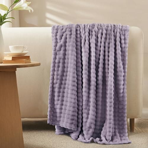 RUIKASI Fleece Throw Blanket for Sofa - Lavender Purple Single Fluffy Bubble Throws Cozy Blanket with Reversible Design, Throw 130x150 cm — view 3