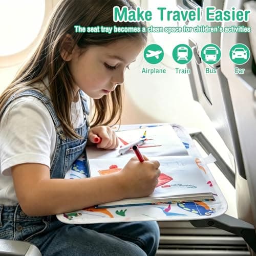 Airener Kids Airplane Tray Table Cover, Foldable Plane Travel Tray Cover with Clear Pocket, Universal Airplane Must Haves Travel Essential for Plane, Train, High Chair(Dinosaur) — view 3