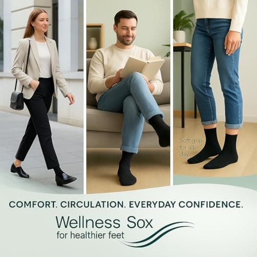 Mens Wellness Sox – 6 Pairs Organic Cotton Socks with Non-Elastic Cuff – Work, Walking & Travel | Antibacterial Diabetic | UK 6-11 | EU 39-46 (UK, Alpha, One Size, Regular, Regular, Brantford) — view 4