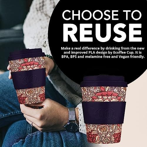 12oz 350ml William Morris Reusable Eco-Friendly 100% Plant Based Coffee Cup - Melamine Free & Biodegradable Dishwasher/Microwave Safe Travel Mug, Wandle — view 3