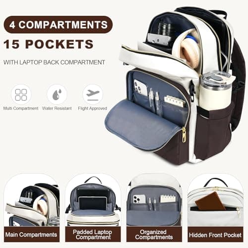 VANKEAN Laptop Backpack Women, 15.6" Backpacks Business College Work Coffee — view 3