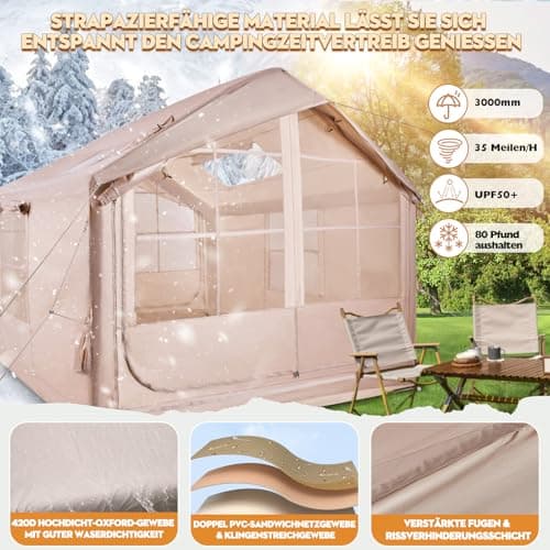 Inflatable Camping Tent with Pump, 420D Oxford Glamping Inflatable Tent for Camping, Waterproof up to 3000 mm, 4 Season Anti-UV Cabin Tent with Mesh Windows and Doors for 4-6 People, 300 x 250 x 220 — view 5