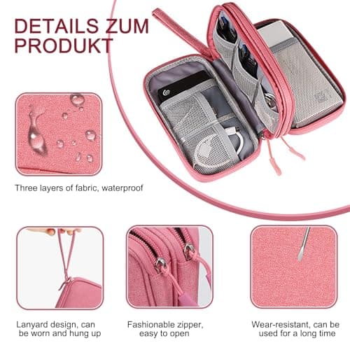 Travel Cable Organiser Bag, Electronics Accessories Organiser Bag, Portable Electronics Accessories Organizer, Cord and Gadget Storage Bags for Cables USB Drive Charger Earphone(Bilayer, Pink) — view 3