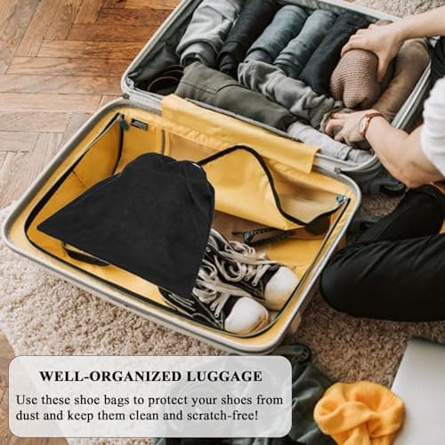 4 Pcs 45 x 35 cm Travel Shoe Bags for Packing with Drawstring,Black — view 5