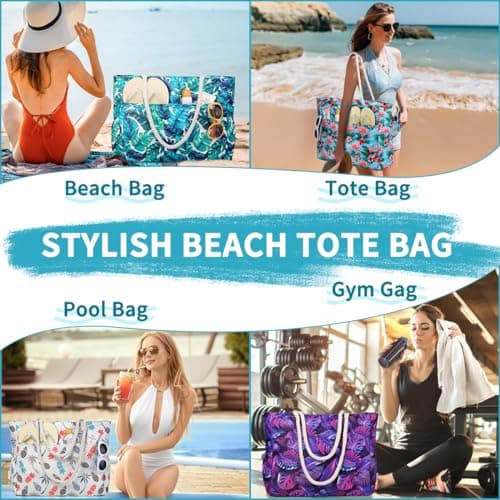RAVUO Large Beach Bag for Women, 35L Water-Resistant Sandproof Tote with Floating Lining & 8 Pockets, Lightweight Foldable Family Beach Tote for Holiday, Pool, Gym & Travel — view 6