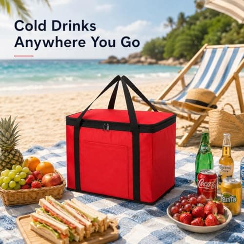 Insulated Camping Cooler Bag Large Thermal Picnic Cool Bag Red Leakproof Food Storage Tote for BBQ Beach Travel Fishing 30L/60L (60L (52 x 33 x 40cm)) — view 6