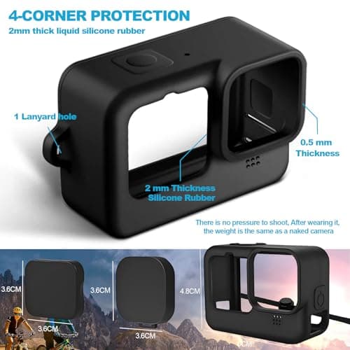 Accessories Kit for GoPro Hero 12/11/10/9, Silicone Sleeve Rubber Protective Case, Glass Screen Protectors, Battery Side Cover, Lens Caps, Lanyards, Full Protective Set for Go Pro Hero 12/11/10/9 — view 2