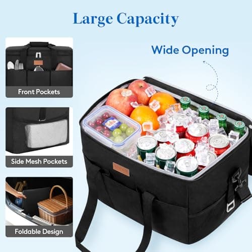 Lifewit Insulated Lunch Cooler Bag 30L Spacious Leak-Resistant Thermal Tote with Multiple Compartments, Reusable Soft Cooler for Work, Beach Trips, Picnics, Black — view 5