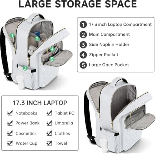 LASUK Travel Laptop Backpack for Women Men, 17.3 inch, White — view 4