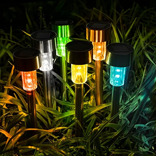 GIGALUMI Solar Lights Outdoor Garden Waterproof,12 Pack,Stainless Steel LED Solar Garden Lights for Patio, Lawn, Yard and Landscape Decor, Color Changed — view 5