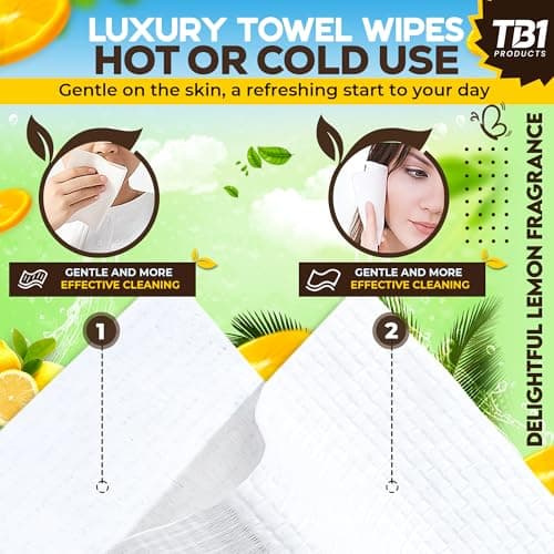 TB1 Products Luxury Towel Wipes 6 Pack – Fresh Lemon Scent – Large 25x25cm Disposable Towels – Individually Wrapped Soft Napkins for Face, Hands & Body – Hot or Cold Use for Travel & Events — view 4