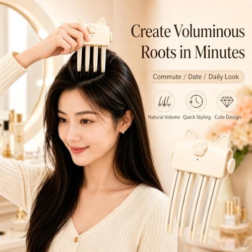 Heated Hair Volume Clip, Wireless Heated Volumizing Root Lift Clip Cordless Hair Tool for Fine Flat | Rechargeable Bangs Portable Travel Styling Root Comb Quick Heat Setting Fluffy Bangs Crown (Pink) — view 3