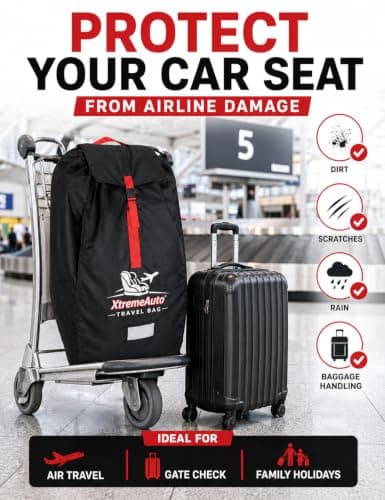 Xtremeauto Car Seat Travel Bag - Heavy Duty Water Resistant Child Car Seat Protector with Backpack Straps, Universal Airline Travel Cover for Baby, Toddler & Booster Seats, Red & Black — view 2