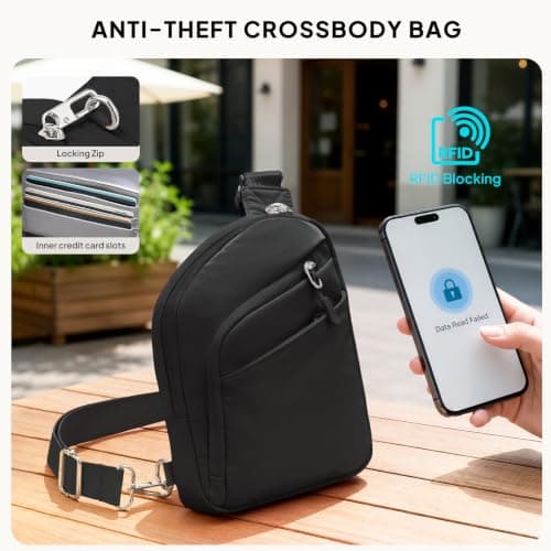 TOPEAST Anti Theft Crossbody Bag for Women Men, Small Sling Bag Crossbody Bags for Women Travel Sport Hiking Workout, Black, S, Anti-theft Crossbody Travel Bag for Women Men Black — view 5