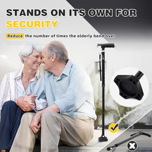 BeneCane Walking Cane for Women Folding Cane for Men with Two Led Lights Quad Cane with Stable Base Lightweight and Adjustable Walking Stick — view 5