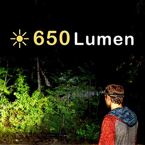 Everbeam H6 Pro LED Head Torch Headlamp, Motion Sensor Control, 650 Lumen Bright 20 Hours Runtime 1200mAh Battery Powered USB Rechargeable Headlight (1 Pack) — view 2