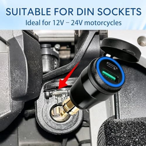 30W Aluminium DIN Plug Charger Motorcycle USB Type C+USB A Waterproof — view 2