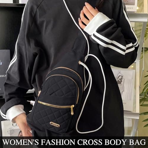 Fjquamizix Women's Anti-Theft Sling Bag, Water-Resistant Nylon Crossbody Purse with Multi-Pockets, Headphone Port, Lightweight Durable Bag for Travel, Work, Daily Use (Black) — view 2