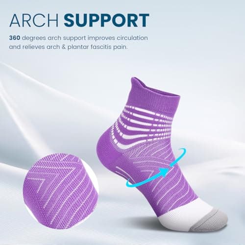 IRAMY Compression Ankle Support Running Socks for Women Men Trainer Wicking 3 Pairs Athletic Cushioned Plantar Fasciitis Socks Pink+Purple+Light Blue M — view 3