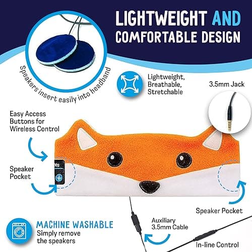CozyPhones Headband HEADPHONES for Kids – Fox Design, Volume Limited, Soft Fleece, Comfortable for Sleep & Travel, Baby Headband Headphones, Music Headband, Headband Earphones for Sleeping — view 4