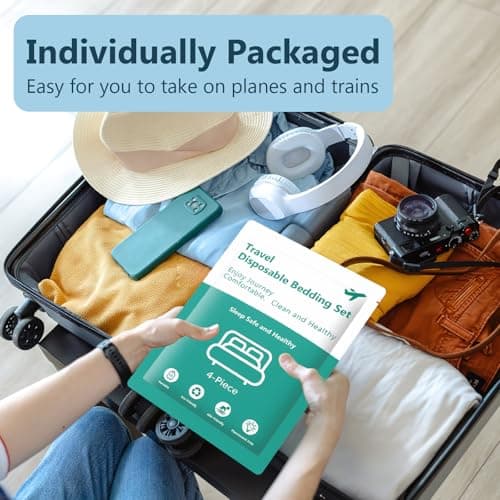 OJMHD 4 Pack Disposable Bed Sheets Set for Travel, Hotel Disposable White Bedding Sheet with Quilt Cover & Pillow Cases, King Size Portable Bedspread Kit for Camping, Business Trip Hospital Camping — view 4