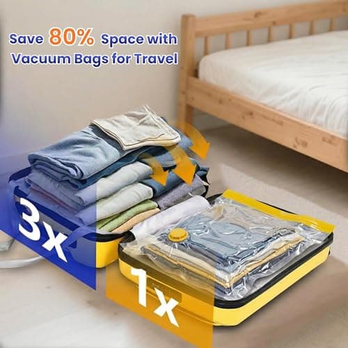 JEKUU Pack of 6 (Large) Space Saver Vacuum Storage Bags with Hand Pump & Airtight Valve, Vacuum Compression Bags for Clothes, Bedding, Travel, Suitcase Storage, Duvets (6, Large) — view 6