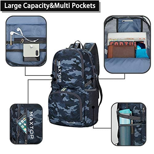 MAXTOP 30L Backpack Ultra Lightweight Packable Foldable Rucksack Water Resistent For Men Women Outdoor Camping Hiking Travel Daypack Handy Durable Gifts For Men Women — view 3