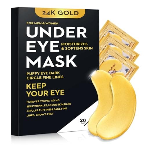 40 Pcs/20 Pairs 24K Gold Eye Mask Collagen Under Eye Mask Patches for Dark Circle Puffiness, Refresh, Revitalizing, Travel, Wrinkles,Gold Eye Patches