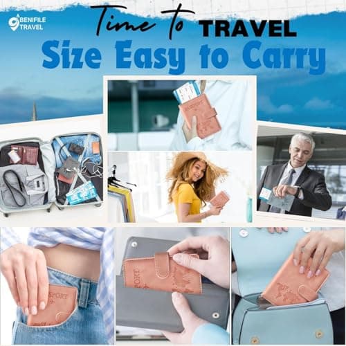 Passport Holder Cover Wallet Case, 2 Pcs PU Leather Travel Wallet with RFID Blocking Passport Book Holders Organiser Travel Must Haves Credit Cards Boarding Passes Covers for Men Women (Pink & Blue) — view 4