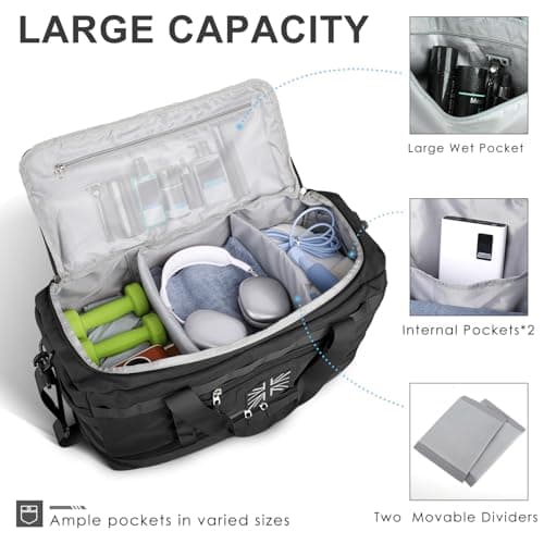 ETRONIK Travel Duffle Bag for Men, Tactical Gym Bag with Shoe Pocket, Black — view 2