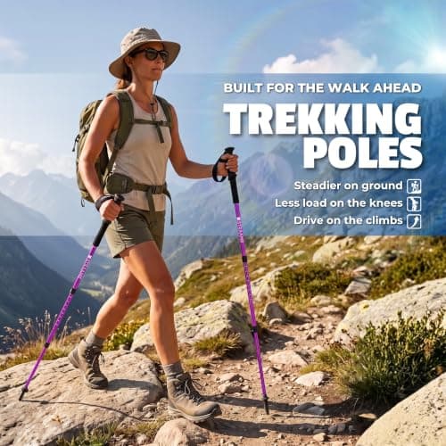 Straame Telescopic Walking Sticks 2 Pack, 65-130cm Trekking Poles (Purple) — view 2