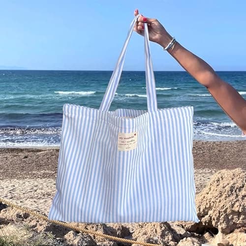 SSKHE Large Beach Bag with Inner Pocket and Zip, Women's Tote Bag, Blue, 50 x 40 cm — view 2