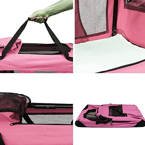 Petbarn Portable Soft Fabric Pet Carrier Folding Dog Cat Puppy Travel Transport Bag (Large, Pink) — view 4