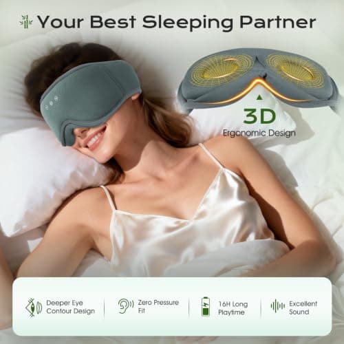 MUSICOZY Sleep Mask Headphones Bluetooth 3D Bamboo Cotton Sleep Headphone — view 3